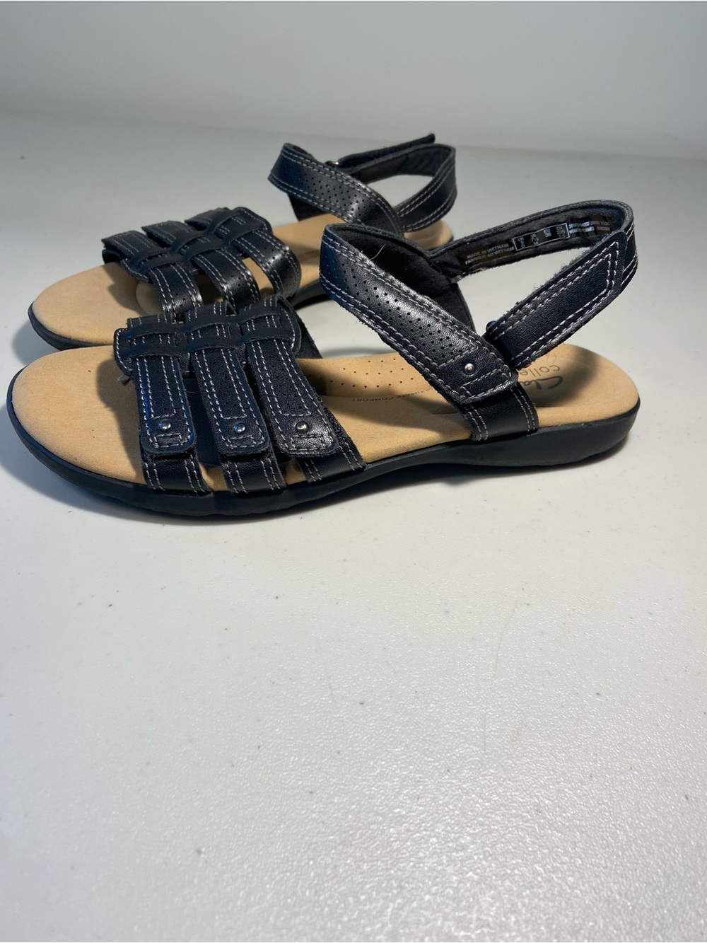 Clarks Navy Strappy Sandals with Contrast Stitching